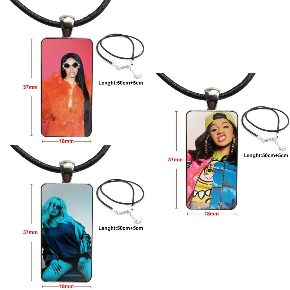Cardi B Top Detailed Popular For Child Vintage Jewelry Steel Color Glass Cabochon Choker Pendant Long Rectangle Necklace | Украшения и