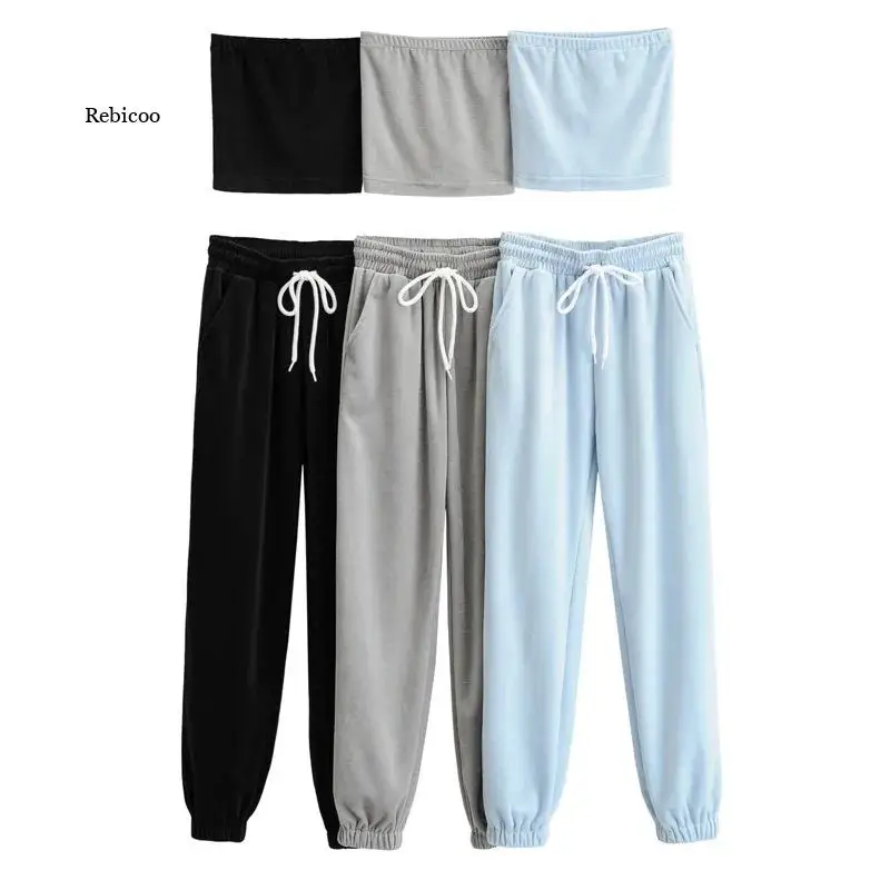

Women Tracksuit Sets Tops Cotton Suit 2 Pieces Sets Bra Top Pants Suits