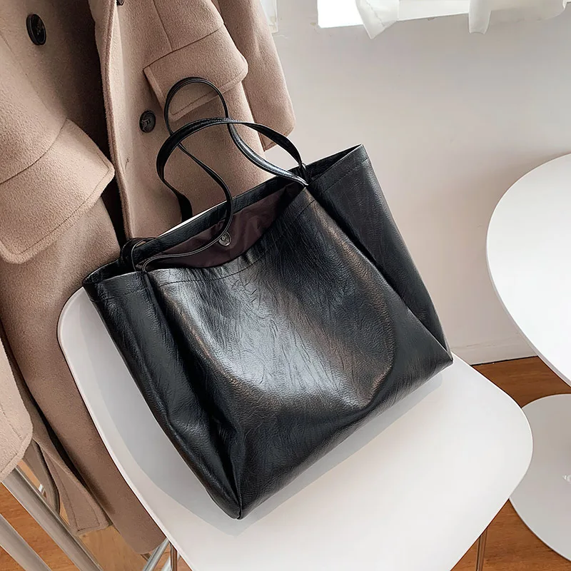 

High-quality Leather Retro Large-capacity Bag Female 2021 Spring New Trendy Fashion Lady Shoulder Bag Casual All-match Tote Bag