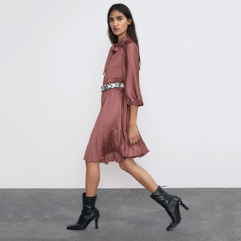 Женское плиссированное платье-водолазка ZA однотонное платье с