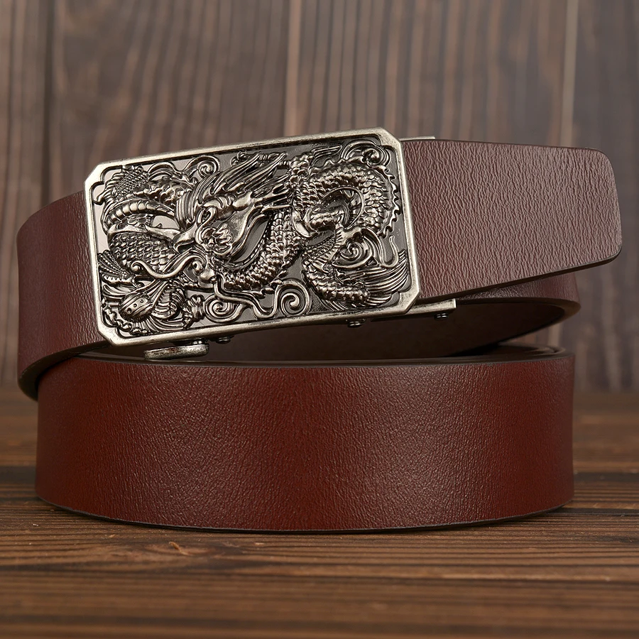 Мужской винтажный ремень с храповым механизмом из натуральной кожи