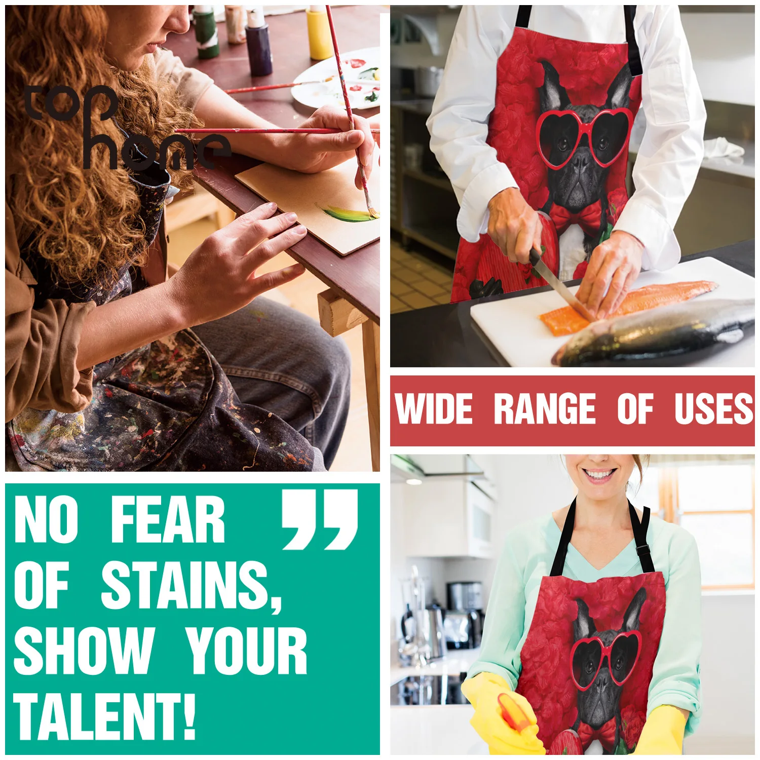 Tophome фартук для кухни на День святого Валентина Розовый Мопс забавные прочные