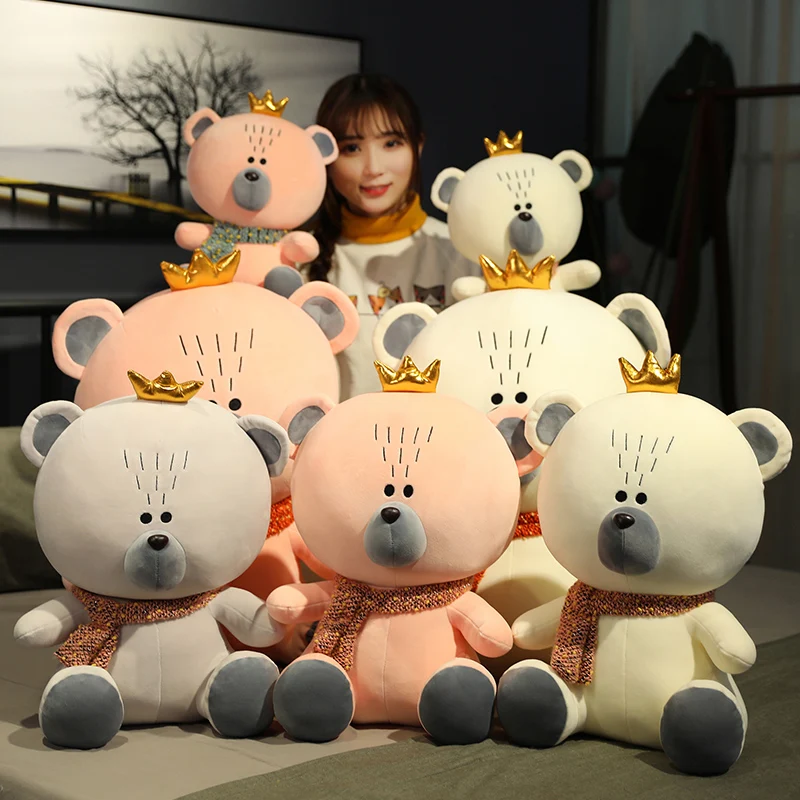 

Hot Huggable kawaii Crown Teddy Bear Plush Toys Cute Stuffed Bear with Scarf Dolls Cartoon Animals Pillow for Children Xmas Gift