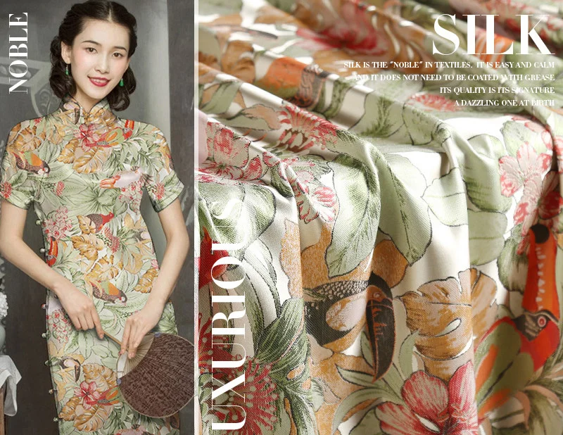 

140cm width Traditional hand-yarn-dyed jacquard silk silk fabric of mulberry silk cheongsam suit silk fabric