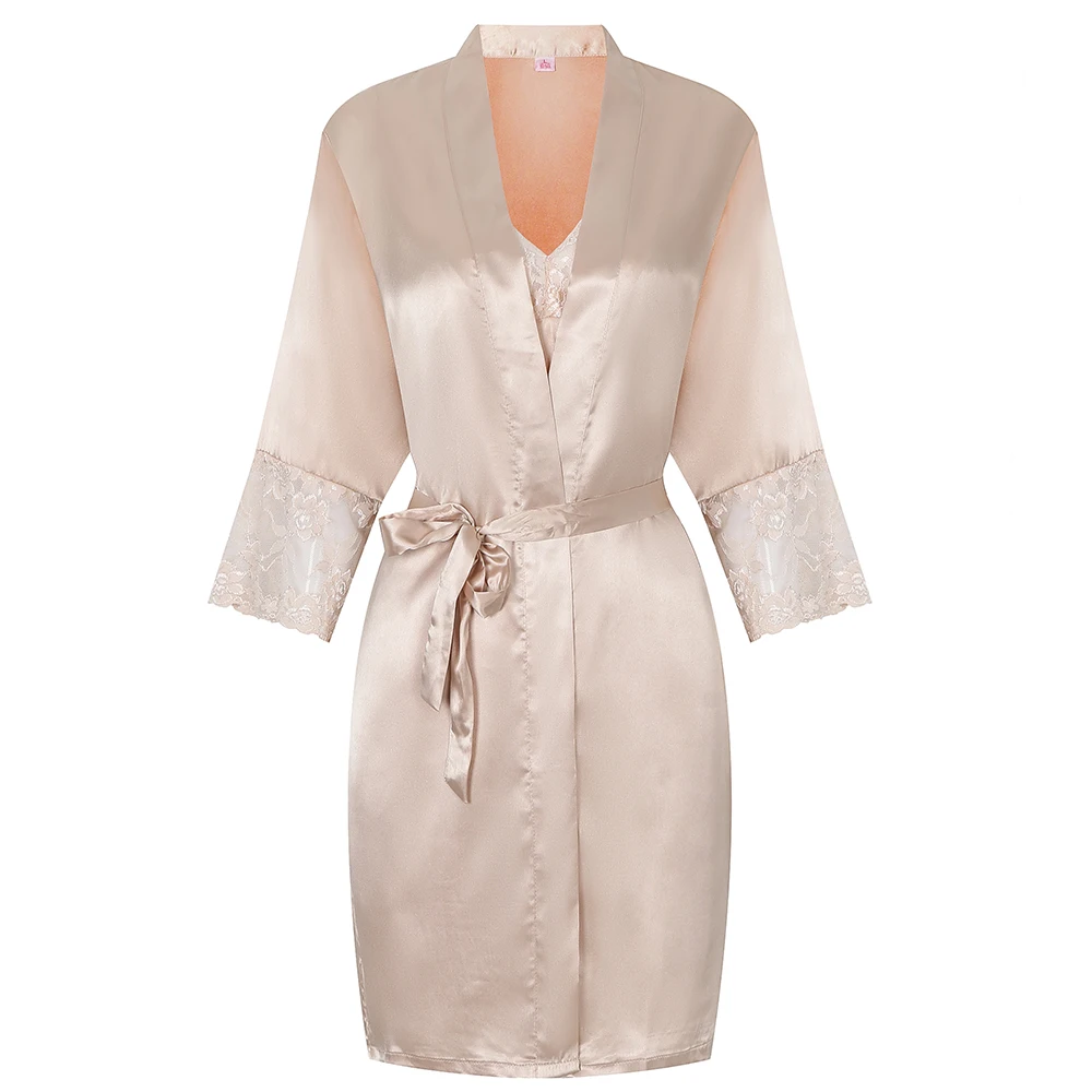 Бургундия молодой леди кимоно купальный халат с кружевом Сексуальная