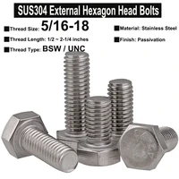5pcs 516 18x122 14inches sus304 stainless steel external hexagon head bolt screw bsw unc thread