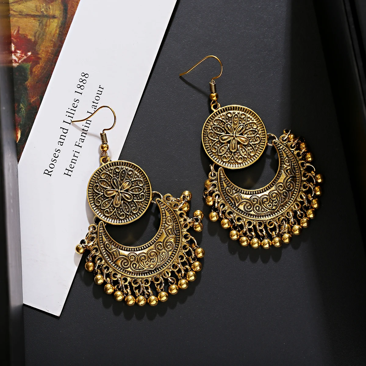 Серьги в стиле ретро с золотыми круглыми и Полумесяцами Jhumka Jhumki винтажные