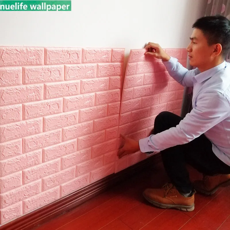 Розовые Настенные 3d наклейки с кирпичным рисунком для спальни самоклеящиеся