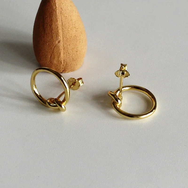 Серьги гвоздики женские круглые из серебра 925 пробы с узлом|Серьги-гвоздики| |