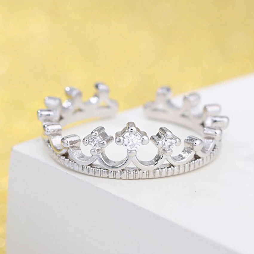 

New High Quality Princess Crown Opening Ring Crystal Jewelry Original Stones And Articles Silver Ring
