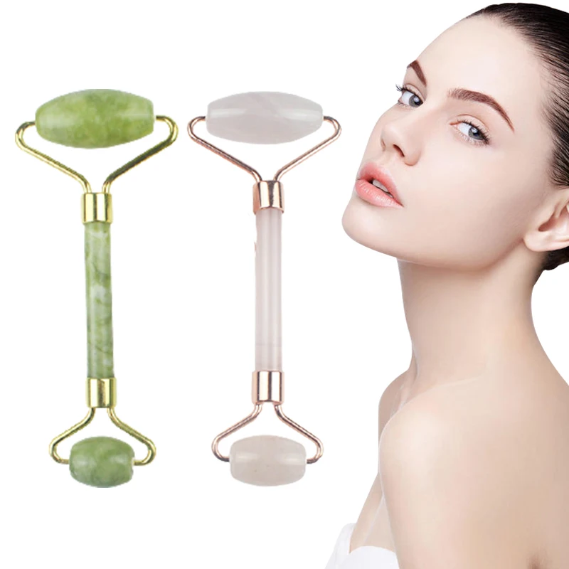 

1pcs Jade Roller Facial Massager Gua Sha Natural Stone Beauty Sink Care Face Chin Neck Lifting Slimming Tools Pink Green ools