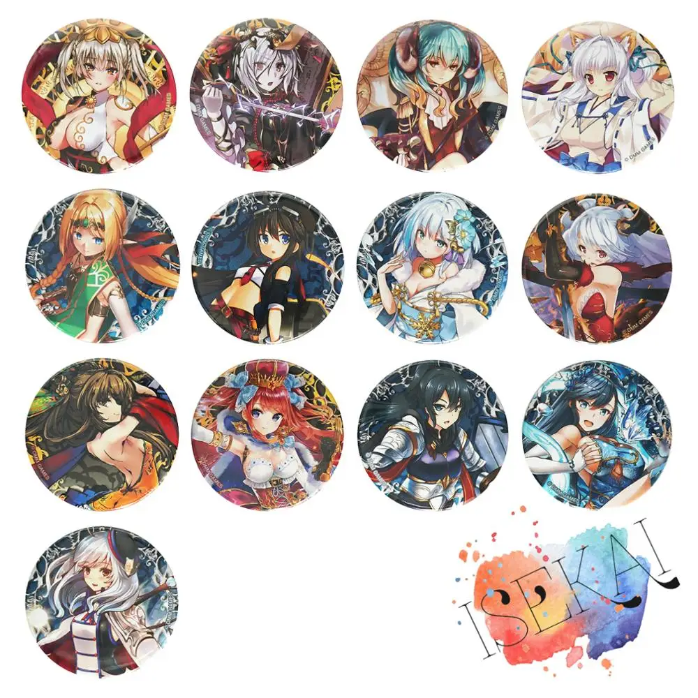 Металлический значок игры Millennium War Aigis с Алисией, Лонгджи Гунцю, Лизелотт Практической Принцессой, Алисой-отшельницей, Натаку и Юкихимэ.