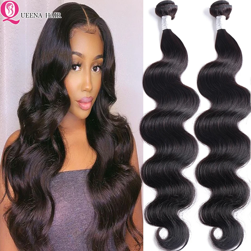 

Queena Hair Wavy Bundles Body Wave Human Hair Braiding Bundles Deals Remy Natural Black 30 inch Peruvian Hair Wavy Weave Bundles