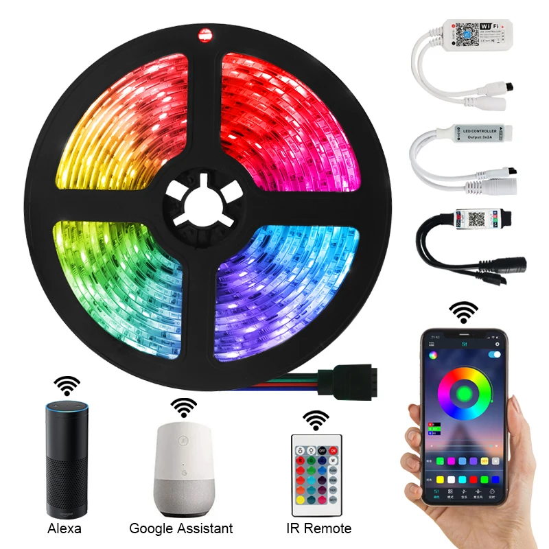 

12V LED Strip Lights Bluetooth WiFi Luces Led RGB5050 SMD2835 Flexible Waterproof Tape Diode 5M10M15M DC Remote Control Lighting