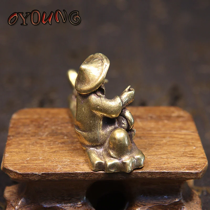 Статуэтка рыбака из чистой меди бамбуковый плот рыбалка птица миниатюры