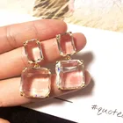 Висячие серьги 2021, трендовые Серебристые геометрические прозрачные квадратные стеклянные хрустальные свадебные серьги для женщин, ювелирные изделия, аксессуары