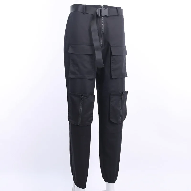 

Gothic Black Streetwear Cargo Pants Women Zipper Pockets Patchwork Pantalones Mujer Hip Hop Ladies High Waist Trousers Autumn