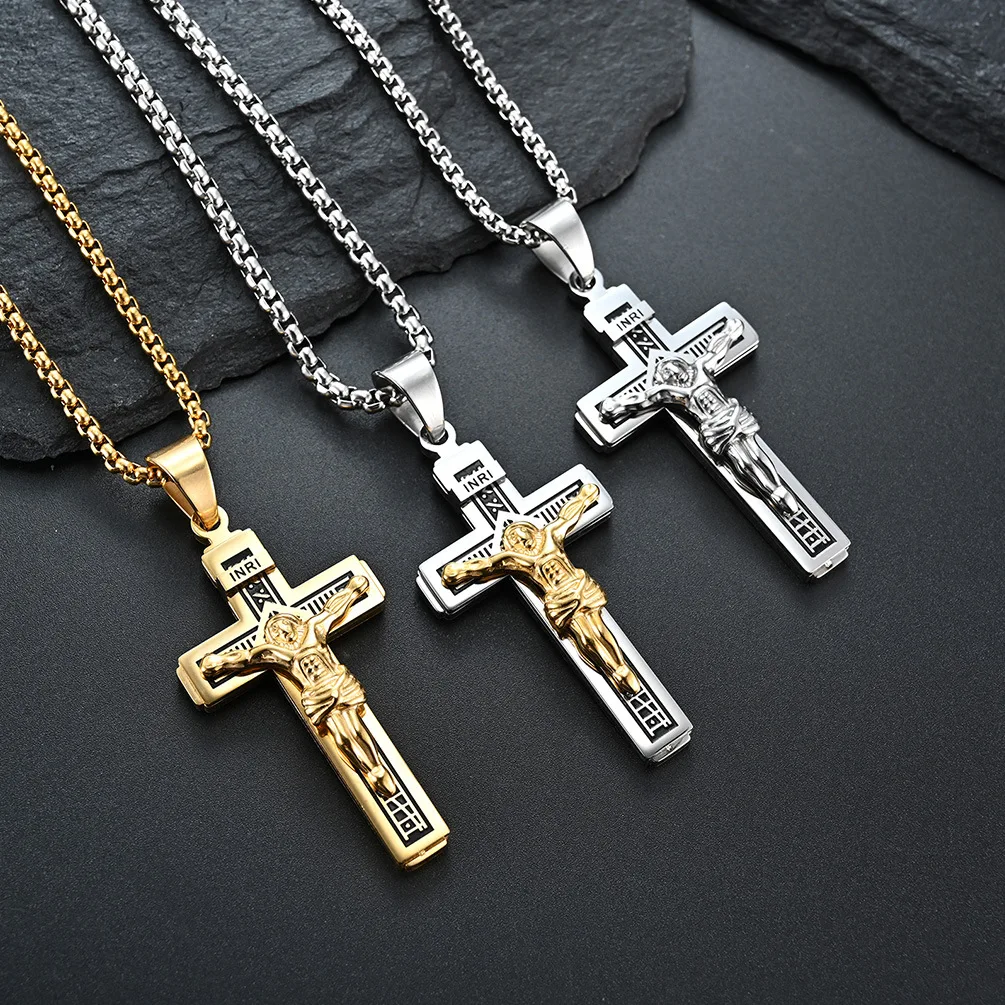 

European and American Fashion Trends Good Friday Cross Titanium Steel Pendant Christian Faith Necklace Jewelry Divino Niño Jesus