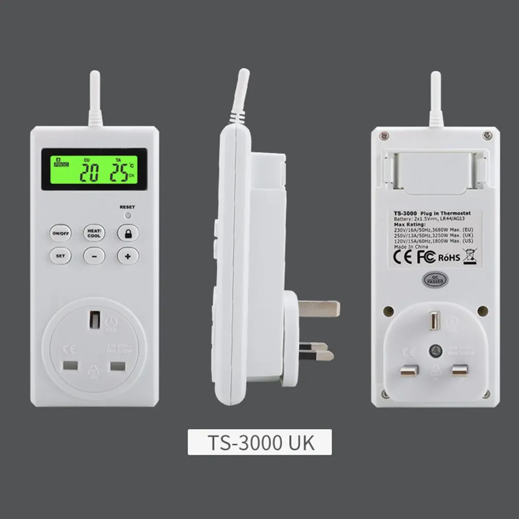 Wireless Programmable Thermostat Plug Heating And Cooling With Safety Lock Backlight Lcd Display