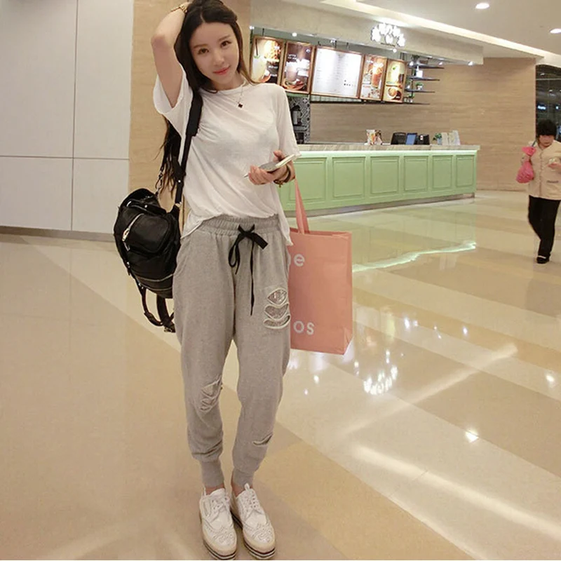 2021 для женщин Сезон весна лето С дырками с блестками штаны шаровары брюки