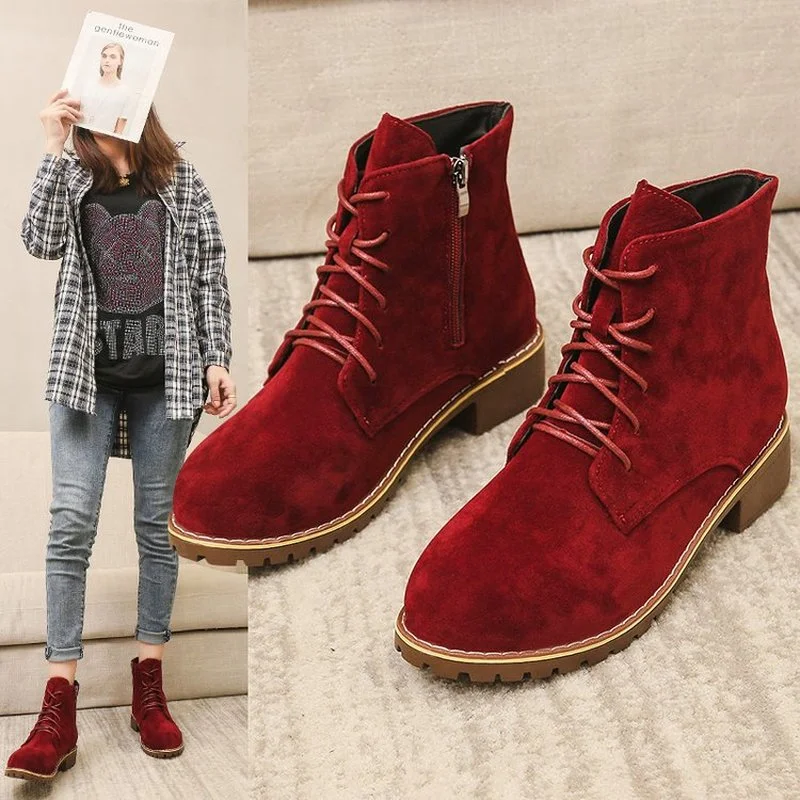 

Winter 2021 new women's retro Martin boots thick heel suede lace-up women's snow boots chaussure femme talon platform shoes