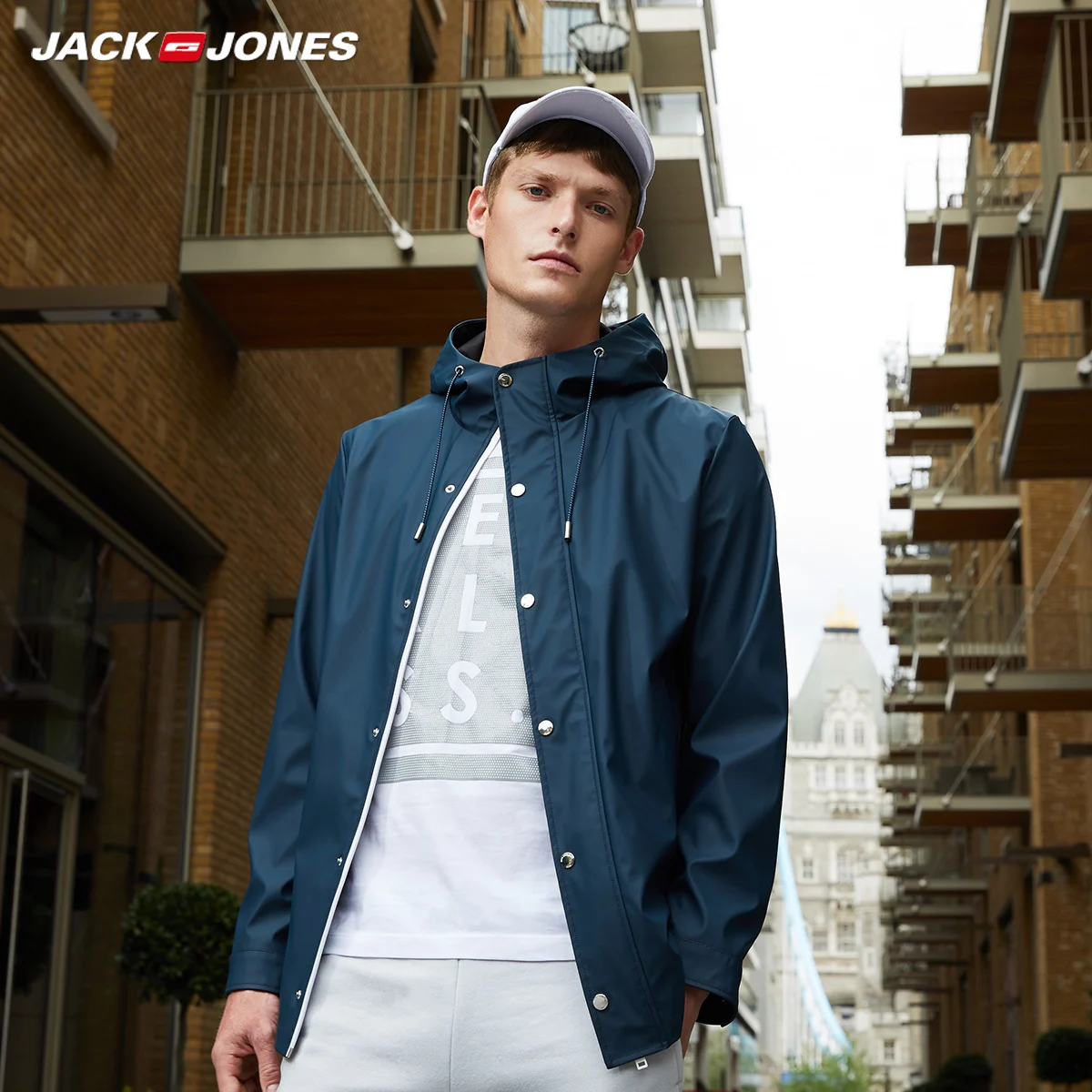 JackJones Мужская водонепроницаемая куртка с капюшоном повседневное короткое пальто
