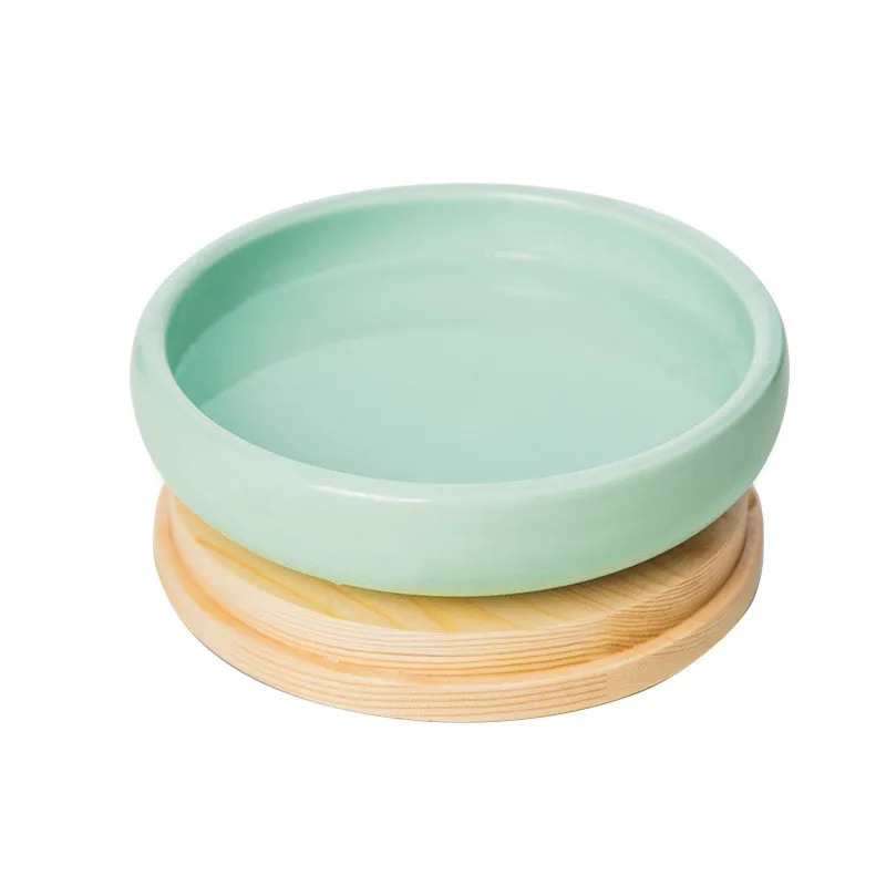 

New Ceramic Cat Bowl Cat Rice Bowl Double Bowls Wooden Table Dining Table Dog Food Supplies Three Bowls Cat Feeder
