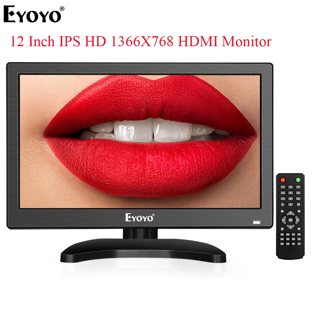 Eyoyo EM12T 12 дюймовый монитор компьютерного ТВ HD 1366x768 IPS экран ПК CCTV камера