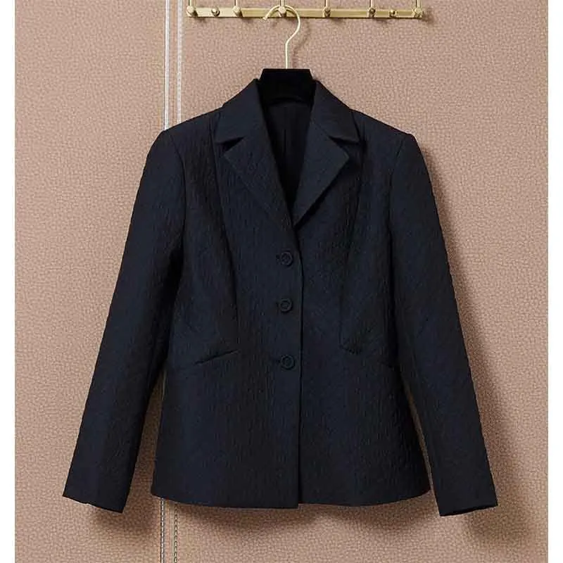 Осень-зима 2021, черный костюм Cosmicchic, Женский облегающий костюм с длинным рукавом, однобортная жаккардовая куртка, элегантная деловая куртка