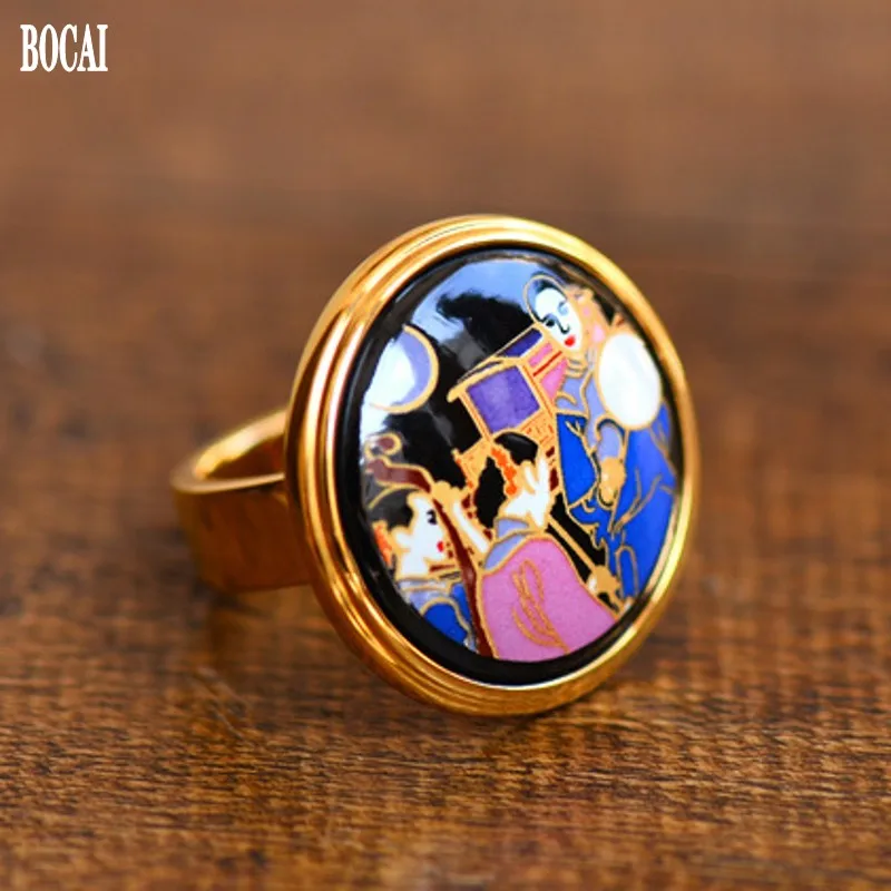 Кольцо женское круглое эмалированное 26 мм с изображением реки и Луны|Кольца| |