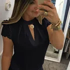 Блузка женская размера плюс, пикантная шифоновая белая рубашка, Повседневная ажурная блузка с коротким рукавом, кружевной кроп-топ, рубашка, 5XL