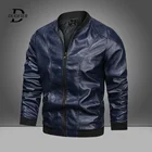 Мужская кожаная куртка с воротником-стойкой, с защитой от ветра, размеры до 5XL