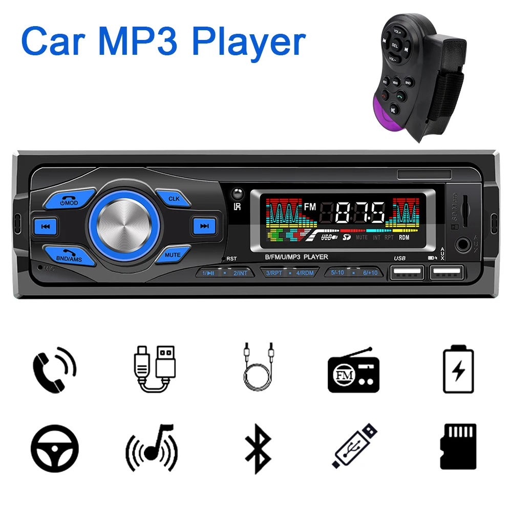 

Автомобильный MP3 плеер с двумя usb-зарядками, AUX, FM, аудио плеер, 1 Din, радиостанция с пультом дистанционного управления, автомобильный аудио, ст...