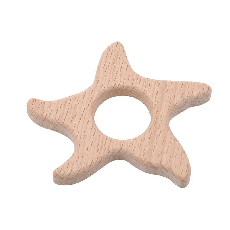 

2021 New Style Wooden Teether Starfish Shape Teething Toy Safety Baby Toy DIY Accessories Dental Care Baby Teethers Bijtring