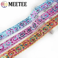 10yards 3d floral embroidered sequins lace trims gold silver applique ribbons diy sewing skirt clothing decorative trimming