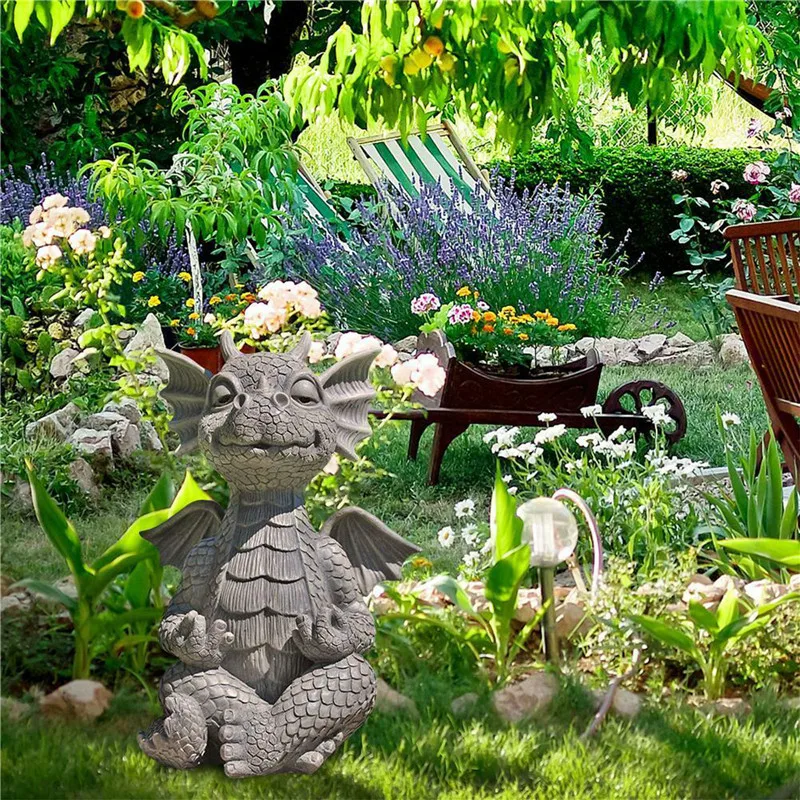 

Garden Decorations Toothless Statue Meditative Dinosaur-Shaped Resin Statue Sculpture Decorative Tool for Backyard Park