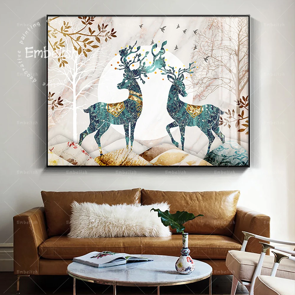 

1 Pieces Deer On Mountain Landscape Wall Art Pictures For Living Room Modern Home Decor Posters HD Canvas Painting Artworks