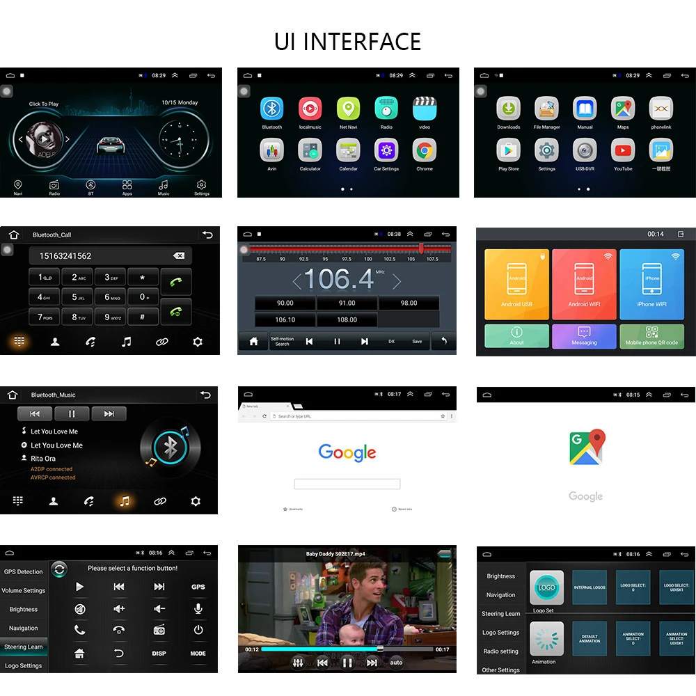 Podofo Android 8 1 2Din автомобильный Радио Мультимедиа Видео плеер Универсальный Авто