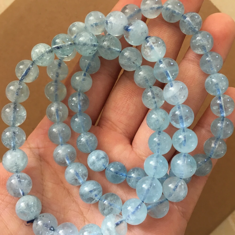 AKAC 8 мм +-0 2 А + полудрагоценный натуральный Аквамариновый браслет гладкие круглые