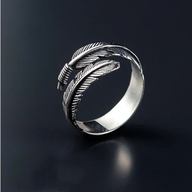 

Retro High-quality 925 Sterling Silver Jewelry Thai Silver Not Allergic Personality Feathers Arrow Opening Rings SR239