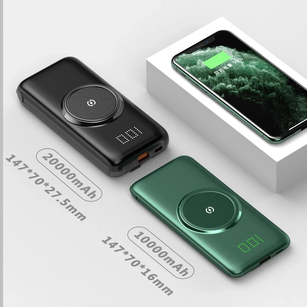 CASEIER Power Bank 20000 мАч беспроводной портативный внешний аккумулятор 4 кабеля 10000 банки