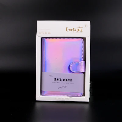 Purple powder small Красочный лазер блокнот, ПУ искусственная кожа путешествия Офис эффективность дневник Ежемесячный план линии блокнот со страницами пряжка дизайн девушки подарочная коробка - Цвет: Purple powder small