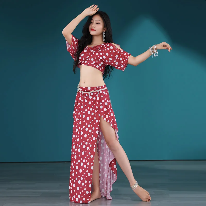 

Women Oriental Dance Clothes Belly Dance Long Skirt Top 2 Pcs Lesson Wear