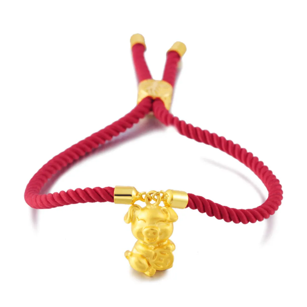 

Pig Year New Style Red Rope Chain Bracelet Lucky Golden Pig Charm Bracelet Vietnamese Sand Gold Fashion Women's Accessories