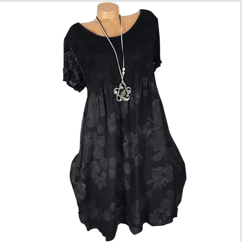 Женское платье большого размера весна-лето 2020 женское с круглым вырезом кружевом