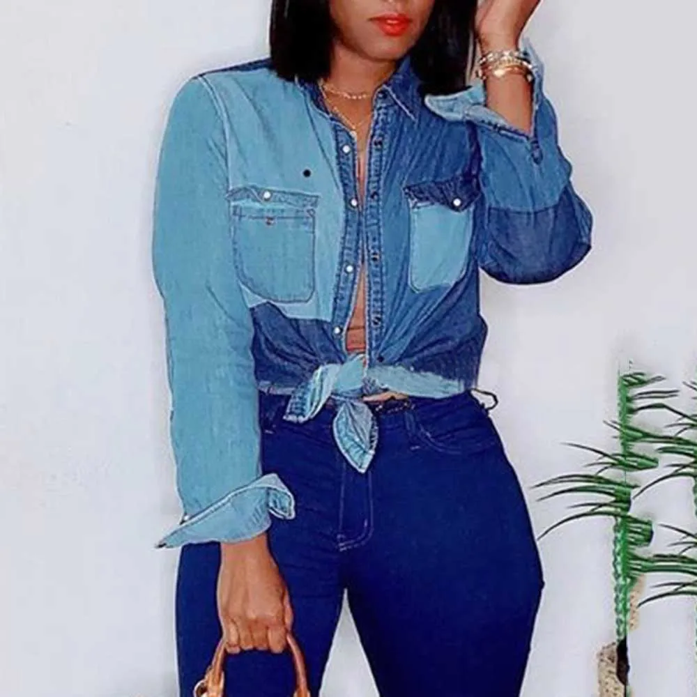 Женская Джинсовая блузка большого размера 2XL винтажные женские топы в стиле