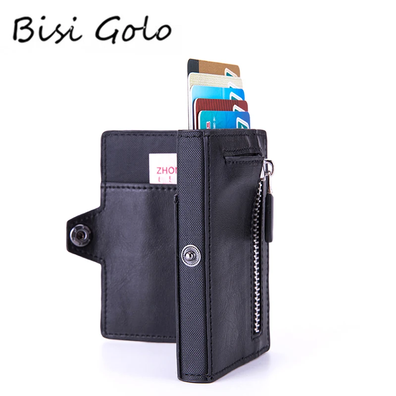 BISI GORO Button Single Box Smart Wallet RFID Credit Card Holder Hasp Men Automatic Card Case Coin Purse 2021 Pop-up Holder