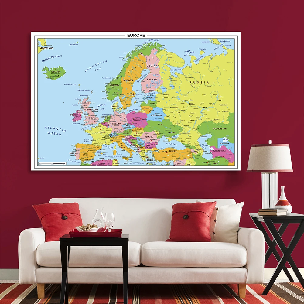 

225*150cm The Europe Political Map Large Poster Non-woven Canvas Painting Wall Decor School Supplies Classroom Home Decoration