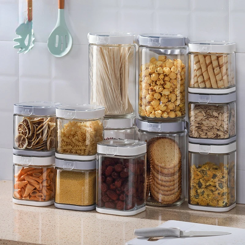 Glass Sealed Box Transparent Kitchen Storage Cans Cereal Snack Dried Fruit Moisture-proof Sealed Storage Jar Household Organizer  - buy with discount