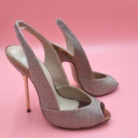 sexy bronze glittering pumps high heel dress party women pumps summer new peep toe sling back stiletto fish mouth 11cm heels